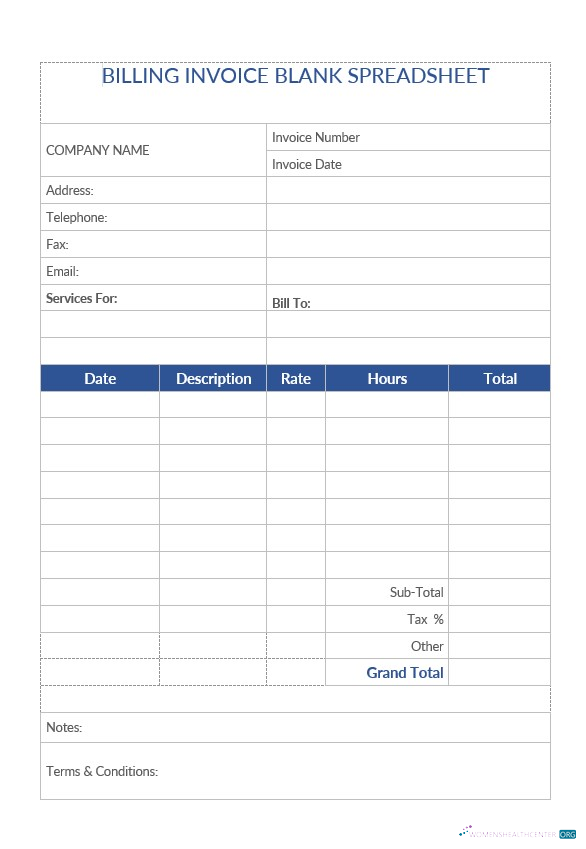 Download Billing Invoice Blank Spreadsheet Template Photoshop template